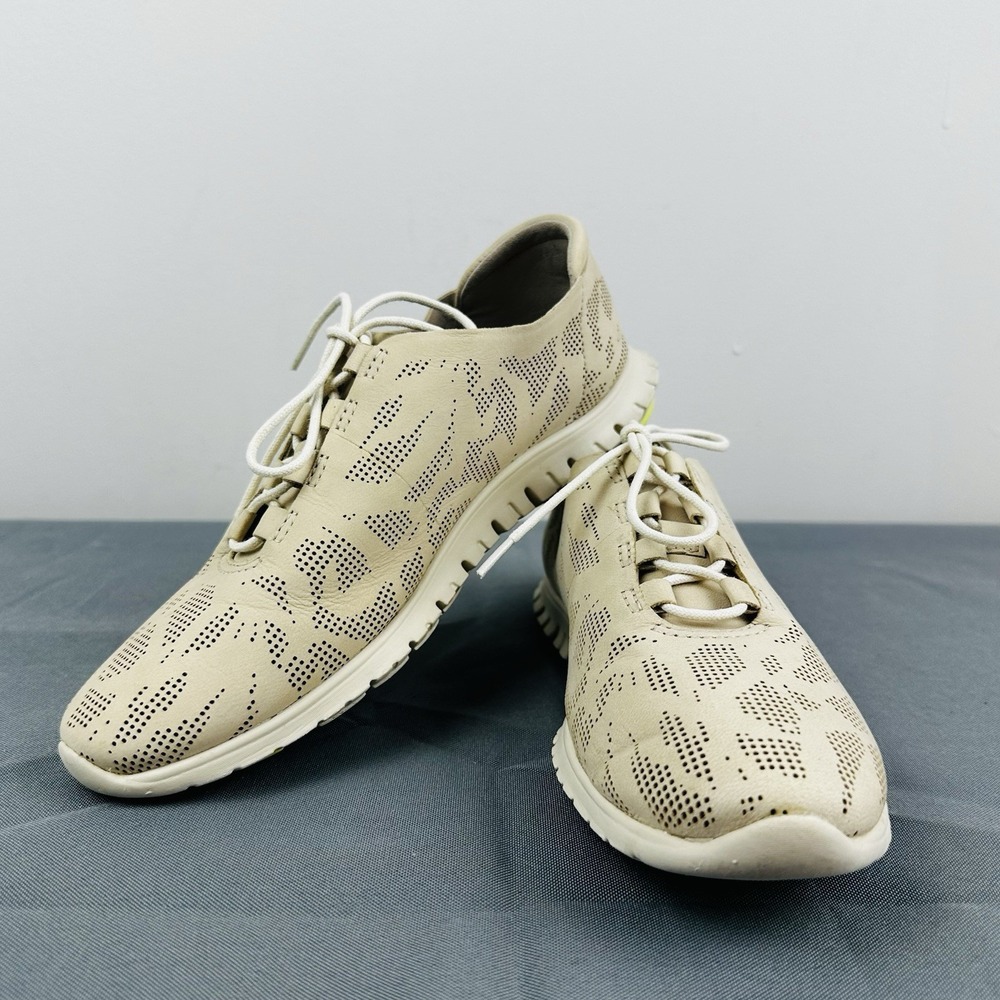 Cole Haan ZeroGrand Women Shoes Perforated Trainer Oyster Grey Tan W02931 Size 5